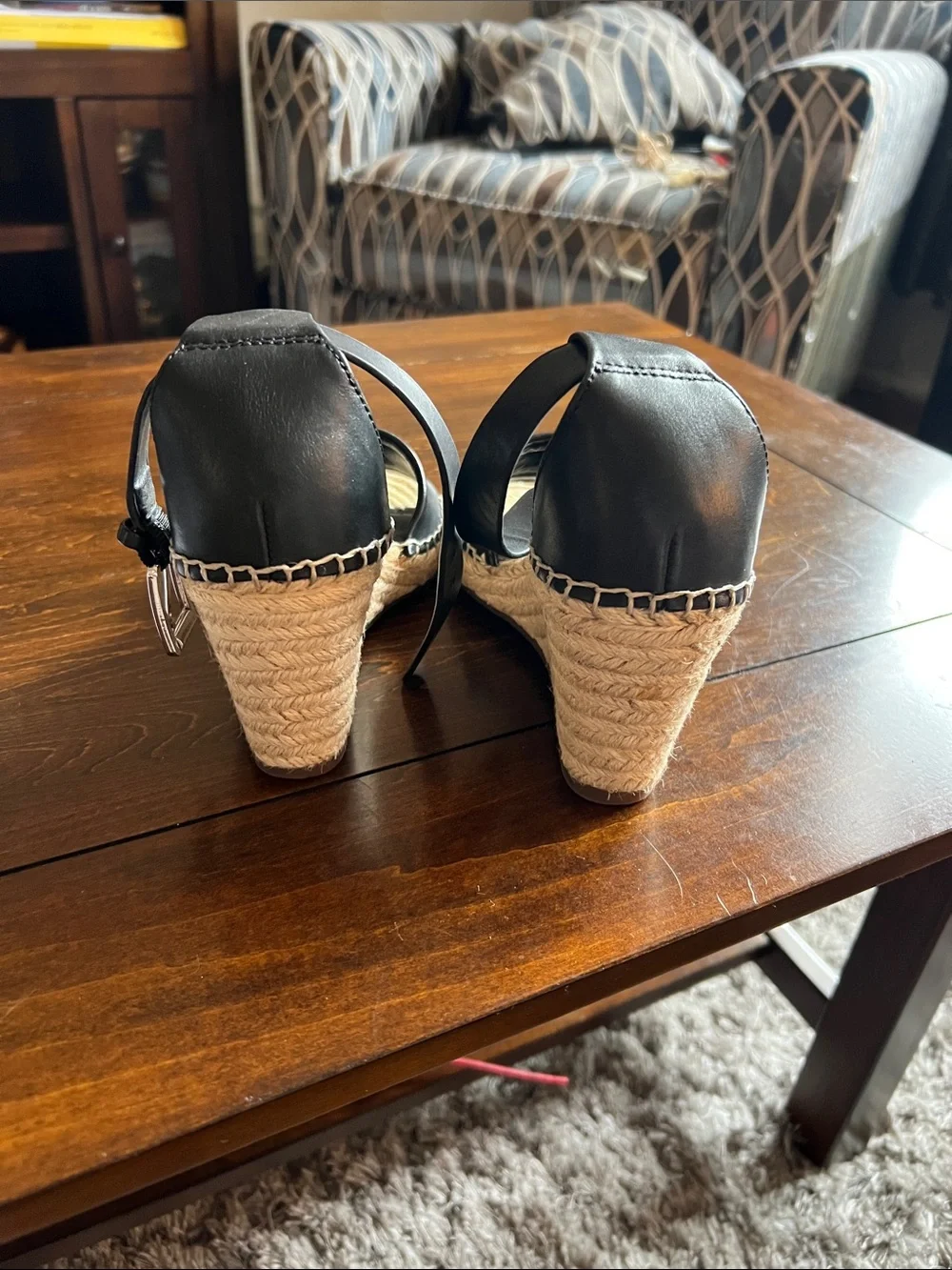 Vince Camuto Black Espadrille Wedge Sandals with Ankle Buckle